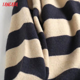 Women 2021 Fashion Striped Knitted Sweater Jumper Female Elegant Oversize Pullovers Chic Tops