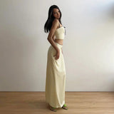 Satin Contrast Trim Bow Crop Top And Maxi Skirt Two Piece Set-Outfit