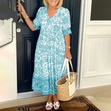 Fongt Summer Temperament Commuting Long-Term Broken Flower Tie-Dye Printing Large Code Loose Dress Women