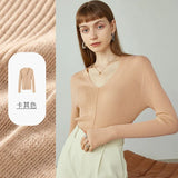 Office Lady White Yellow Black Loose Wool Sweater Women Autumn 100% Wool Thin Bottoming Sweater V-neck