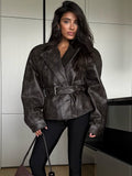 Fongt 2025 Explosion Long-Sleeved Collar With Short Locomotive Jacket Leather Coat Woman