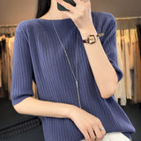 Fongt Spring New Five Minute Sleeve Sweater Bottom Shirt Female With French Unique Chic Jacket Sleeve Sweater-Outfit