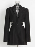 Fongt Careful Machine Sexy Wind 2024 Autumn New Hollow Out Waist Show Thin A Button Suit Solid Color Coat Female-Outfit