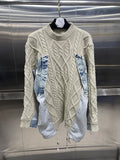 Fongt Version Of The Loose Lazy Sweater 2025 Autumn And Winter New Round-Neck Long-Sleeved Cowboy Splicing Design Feel Meat Jacket