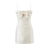 Satin Strap 3D Bow Solid Mini Dress-Outfit