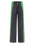 Fongt Women's New Casual Fashion High-Waisted Elastic Knitted Knitted Denim Straight