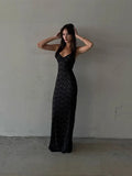 Suspension Lace Splicing Perspective Dress Body Solid Color Dew Back Sexy Dress