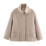Fongt Women's Clothing 2025 New Pink Casual Wind Flowers Long-Sleeved Blouse Single-D Row V-Neck Jacket Woman
