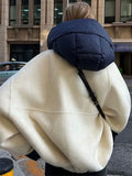 Removable Puffer Hoddie Patchwork Zipper Jacket-Outfit