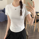 Color Shoulder Short-Sleeved T-Shirt Women's Summer 2024 New Slim And Thin Fishbone Line Base Short