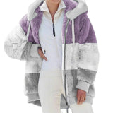 Fongt 2025 Autumn And Winter Warm Plush Bulbla Chain Pocket Hooded Loose Coat Woman