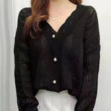 New 2021 Spring Autumn Women's Knitwear Knitted Buttons Cardigans Cutout Korean Vintage Wild Lady Short Top