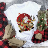 Hat Family Red Printed T-shirts Mom and Me Santa