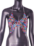Fongt New Sexy Nightclub Wind Gem Dew Back Small Vest