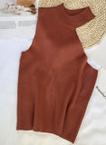 Women Halter Neck Off-shoulder Knitted Cropped Tank Tops Female Bodycon Tanks Sleeveless Basic Solid T shirts Tees Camisole-Outfit
