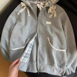Women's Fashion Lace Bow Zipper Jacket-Outfit