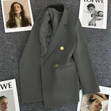 Fongt Suit Jacket Female 2024 Spring And Autumn Double-Breasted Green Suit Temperament Show Thin Web Celebrity Fried Street Clothes Tide-Outfit