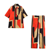 Fongt Spring Shirt Set High-Rise Comfortable Elegant Printed Trousers Set