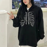 Black Gothic Rhinestone Design Zipper Hoddie-Outfit