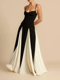 Fongt Women's Clothing 2025 Spring New Black And White Splicing Big Dress Slings Hanging Dress
