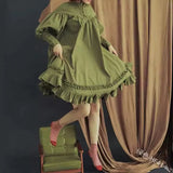 Fongt Maid COS Suit New Loose Button Collar Lace Lantern Sleeve Decoration Lolita
