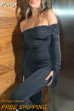 Slash Neck Off Shoulder Long Sleeve Slim Jumpsuits Women Backless Black Stretchy One Piece Rompers 2023 Spring Fall