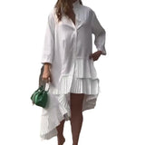 Fongt 2023 New Palace Style Pure Color Vertical Collar Pleated Hem Shirt Short Skirt-Outfit