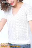 Hollow Out Short Sleeve Knitted Tops 2023 Thin V Neck Loose Pullovers Sweaters Women Jumpers Womens Clothing Sweter