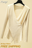 Sexy V-Neck Long Sleeve Pullover Knitted Sweater Women 2023 Winter Sweaters Knitwear Korean Woman Clothes