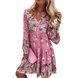 Floral Stitching Swing Printing Short Cropped Sleeves Layered Mini