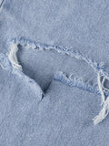 Blue Wash Straight Leg Knee Ripped Jeans-Outfit
