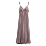 Fongt Women's Explosive Fashion Lace Edge Silk Stender Stender Sizzle Dress