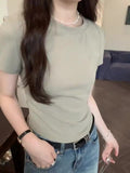 Color Shoulder Short-Sleeved T-Shirt Women's Summer 2024 New Slim And Thin Fishbone Line Base Short