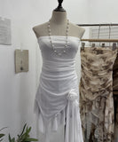 Solid Shot Tie Net Yarn Printing Irregular Ribbon Three-Dimensional Flowers Small Man With Chest Short Skirt Dress Dress