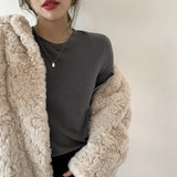 Velvet Black Bottomed Shirt For Women To Wear A New Korean Version Of Foreign Style Round Collar Slim Long-Sleeved Sanded Wool Warm Blouse In Autumn And Winter-Outfit