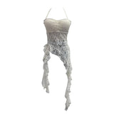 Real Patted Neck Lace Breast Pad Sling Sling Sling Waist Sling Babes Design Feeling Ribbon Mid-Long Blouse