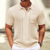 Fongt Men's POLO Shirt Summer Solid Color Short Sleeve Pit Commuter Jacket Knitted
