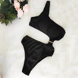 Fongt New Solid Color One-Shoulder One-Piece Swimsuit Sexy Ladies