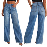 Fongt Women's New Products Loose Broad Legs Side Seam Stitching Side Hem Jeans Women 32150