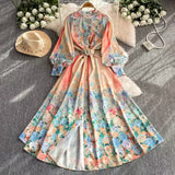 Fongt Retro Romantic Print Chiffon Dress Woman 2025 New Temperament Loose Waist Thin Elegant Dress