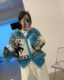 Deer Jacquard Hooded Knitting Zipper Cardigan-Outfit