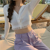 Korean Knitted Cardigan Women Loose V Neck Long Sleeve Button Sweaters Mujer Sueters De Mujer Female Tops