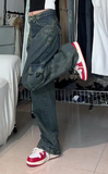 Vintage Patchwork High Waist Cargo Jeans-Outfit