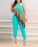 Temperament Women's Wear 2023 Women's Diagonal Shoulder Flounce Jumpsuit-Outfit