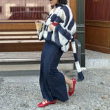 Stripe Oversized Cardigan With Neckerchief-Outfit