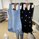 New Women's Black Blue Design Sleeveless Vest Sling Leafside Mini Dress For Summer 2025