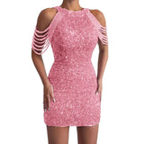 Fongt 2025 New Sexy Fashion Hanging Neck Escew Escuse Tuxedo Hip Crystal Splicing Leek