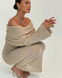 Knit Off-Shoulder Long Sleeve Maxi Dress-Outfit