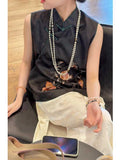 Chinese Women's Wear Is Popular This Year, High-End Pony Clip Thin Summer Black Style Plate Buckle Vest Outside-Outfit