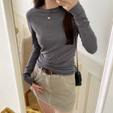 Color Long-Sleeved T-Shirt Women's Spring And Autumn 2024 New Slim And Thin Bottomed Shirt With Round Collar And Thin Folded